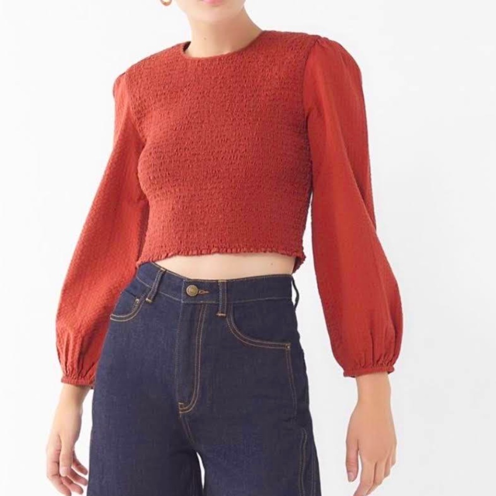 Urban Outfitters Luca Rust Smocked Balloon Sleeve Blouse Size S